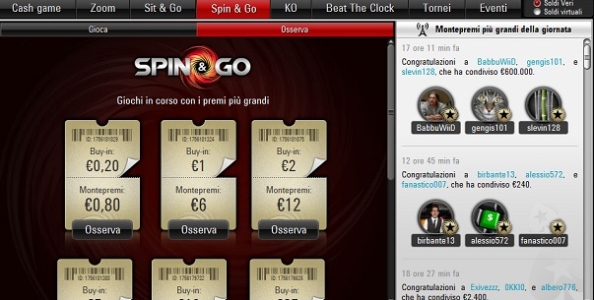 Domenica da sogno per ‘BabbuWiid’ che incassa 500.000€ grazie a uno Spin & Go di PokerStars!