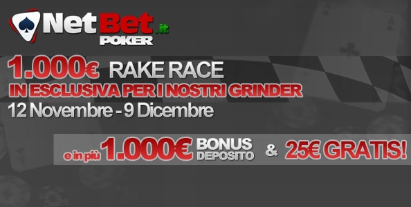 Rake Race da 1.000€ su NetBet Poker!