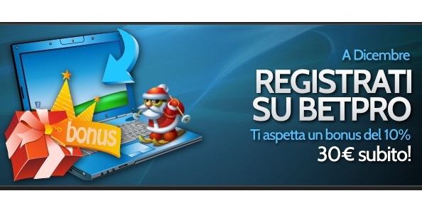 Non sei iscritto a BetPro? Se ti registri a Dicembre hai un bonus immediato di 30€!