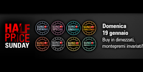 Half Price Sunday su PokerStars: il 19 gennaio gioca i domenicali a metà prezzo!