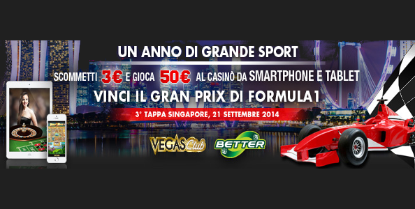 “Un anno di sport con Vegas Club”: vinci un esclusivo viaggio per il Gran Premio di Singapore!