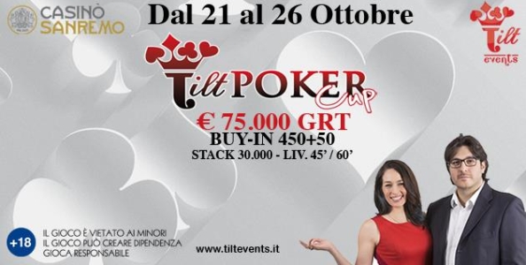 Tilt Poker Cup IX: dal 21 al 26 ottobre 75.000€ garantiti al casinò di Sanremo