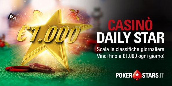 Casinò Daily Star: ogni giorno 6.500€ in palio e 1.000€ garantiti al vincitore!