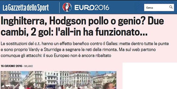 “L’all-in di Hodgson ha funzionato” Per Euro2016 il linguaggio del poker torna sulla Gazza