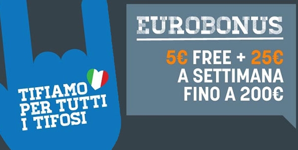 5€ IN REGALO e fino a 200€ rimborsati: per tutto luglio su Snai è tempo di Eurobonus!