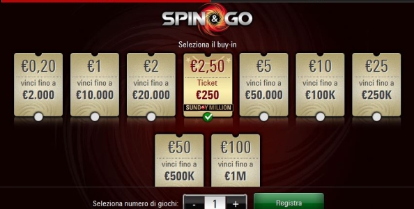 Spin&Go for Sunday Million! In palio tantissimi ticket a soli 2.50€