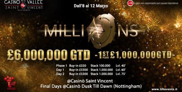 Il sogno del PartyPoker Millions prende forma a Saint Vincent: dall’8 al 12 marzo si gioca la fase italiana!