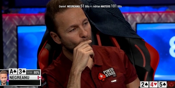 Che figuraccia per Negreanu al WSOP 10K heads-up: ‘call to split’ al river, ma Adrian Mateos gira il nuts!