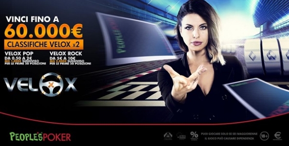 People’s Poker rilancia sui VeloX: da lunedì 3mila euro in palio ogni settimana grazie alle classifiche