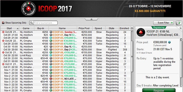 Tre schedule per l’ICOOP di PokerStars