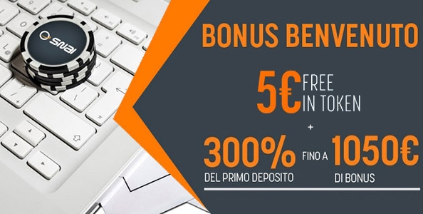 Inizia a giocare su Snai Poker: per i nuovi iscritti un bonus-benvenuto del 300% fino a 1.050€ e 5€ bonus!