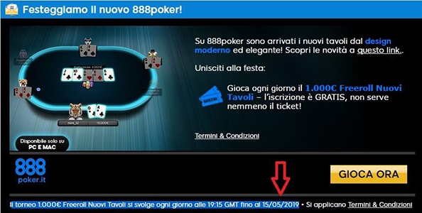 Freeroll Nuovi Tavoli su 888poker: fino al 15 maggio in palio 1.000€ al giorno!