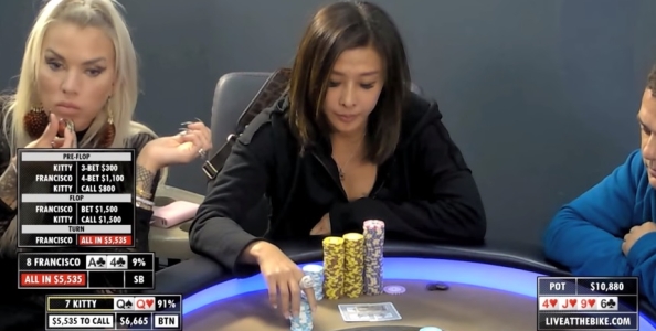 Che bluff di Francisco nel cash game! Kitty Kuo passa Q-Q in un 4-bettato