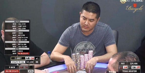 Asian Andy colpisce ancora! Godetevi questa mano pazzesca con un doppio Ace-High