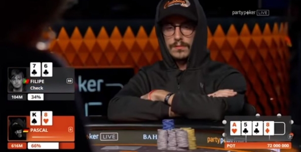 PartyPoker Live Caribbean Main Event 2018: Oliveira vs Hartmann, flush draw da short è sempre un all-in?