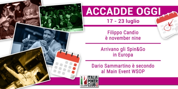 Accadde Oggi: Candio november 9, arrivano gli Spin and Go, Sammartino secondo al Main Event