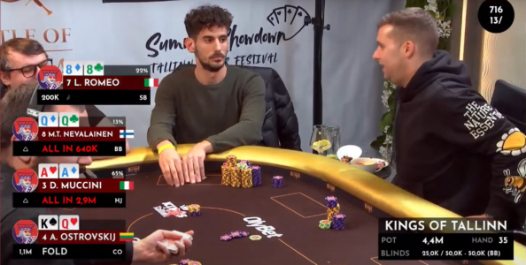 Segui Davide Muccini al tavolo finale del Main Event Kings of Tallinn in diretta streaming a carte scoperte!