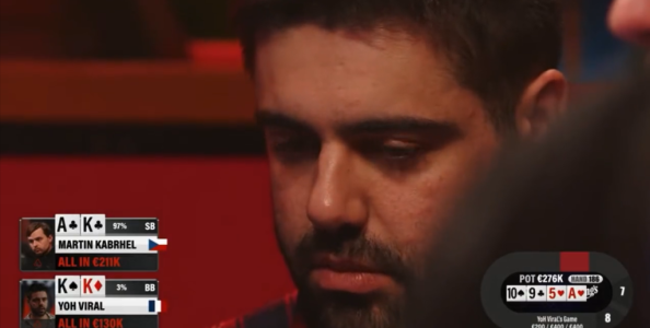 Che tranvata Johan Guilbert, con KK perde su due board in all-in preflop contro AK di Kabrhel!