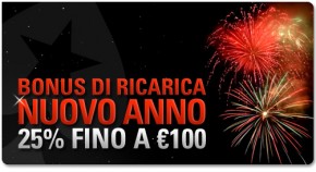 Pokerstars – Bonus sul deposito del 25% fino a 100 euro