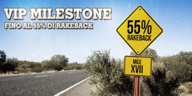 Con il Vip milestone di Pokerclub il bonus di rakeback aumenta dal 25% al 55%!