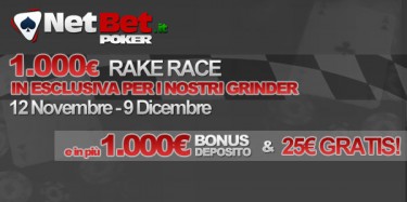 Rake Race da 1.000€ su NetBet Poker!