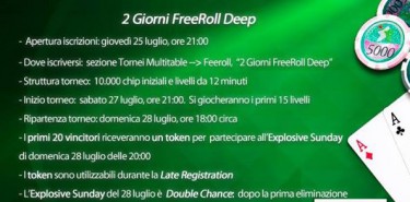 Con Sisal poker il “2 Giorni Deep Freeroll”: in palio 20 token per l’Explosive Sunday!