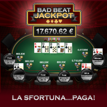 Altro ‘Bad Beat Jackpot’ su Poker Club: ‘mastromiccio’ perde con poker di nove e si assicura 9.743€!