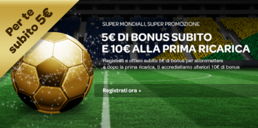 Scommetti sui mondiali con Sisal: per te subito 5€ senza deposito!