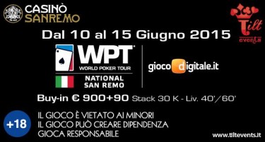 Il WPT National sbarca a Sanremo! Main event da 990€ dal 12 al 15 giugno