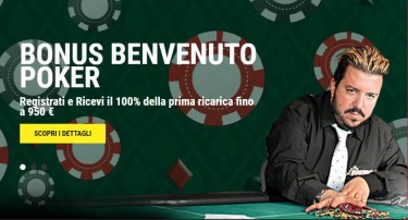 Lottomatica.it Poker: sfrutta il Bonus Benvenuto del 100% fino a 950 €!