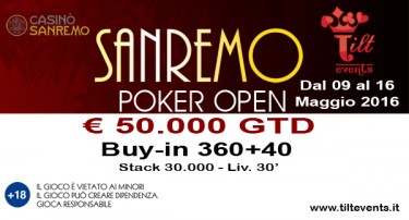 Dal 9 al 16 maggio la terza edizione Sanremo Poker Open da €50.000 garantiti