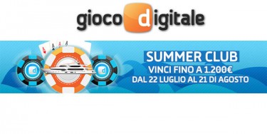 Su Gioco Digitale è tempo di ‘Summer Club’: fino al 21 agosto vinci un bonus poker al giorno!