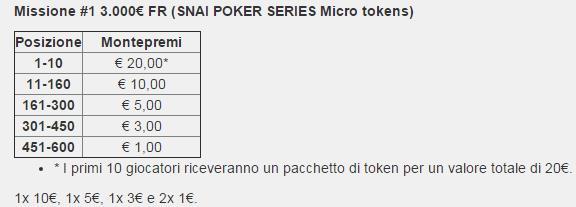 montepremi freeroll missione settembre snai poker