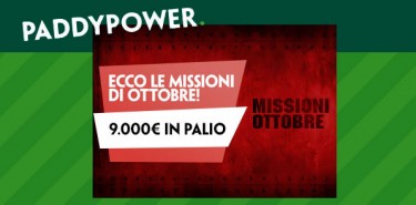 Missioni di ottobre su Paddy Power: in palio oltre 9.000€ in token e bonus!