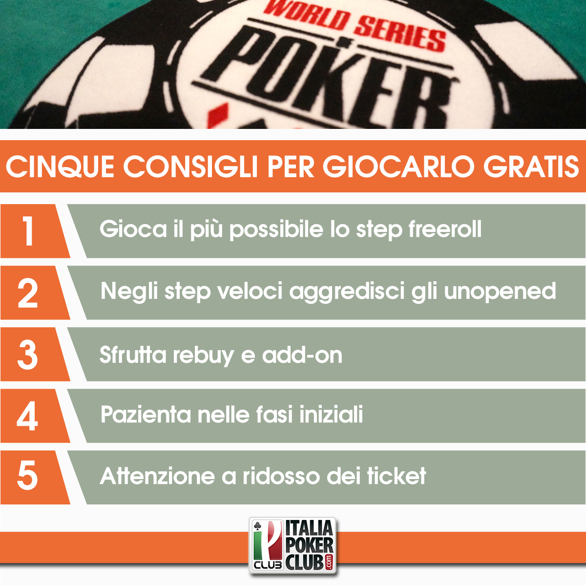 grafica cinque consigli giocare gratis main event wsop