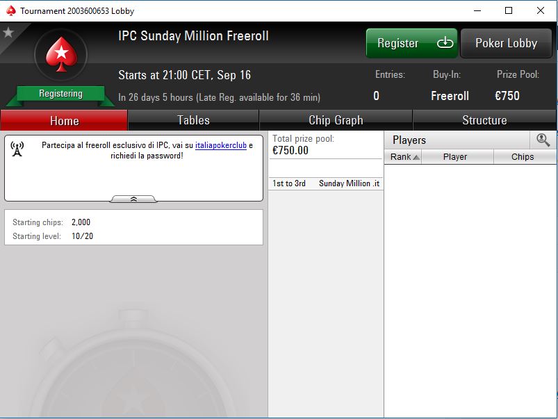 ipc sunday million freeroll