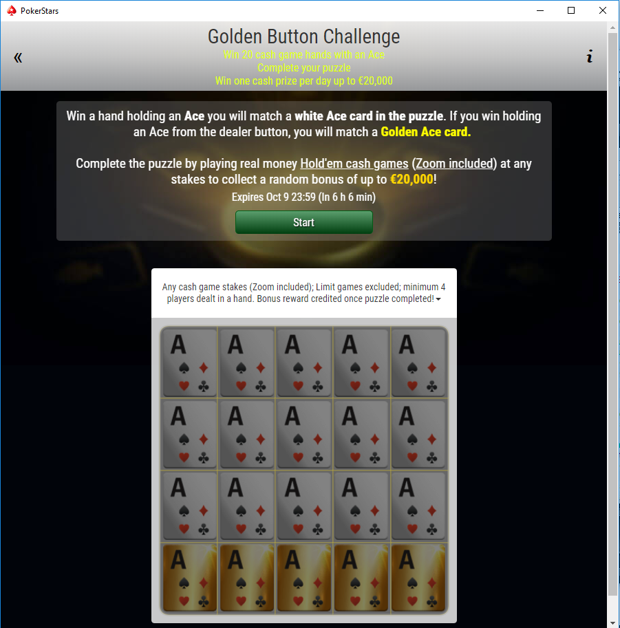 golden button challenge schermata sfida