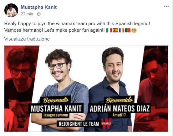 mustapha kanit status FB pro winamax