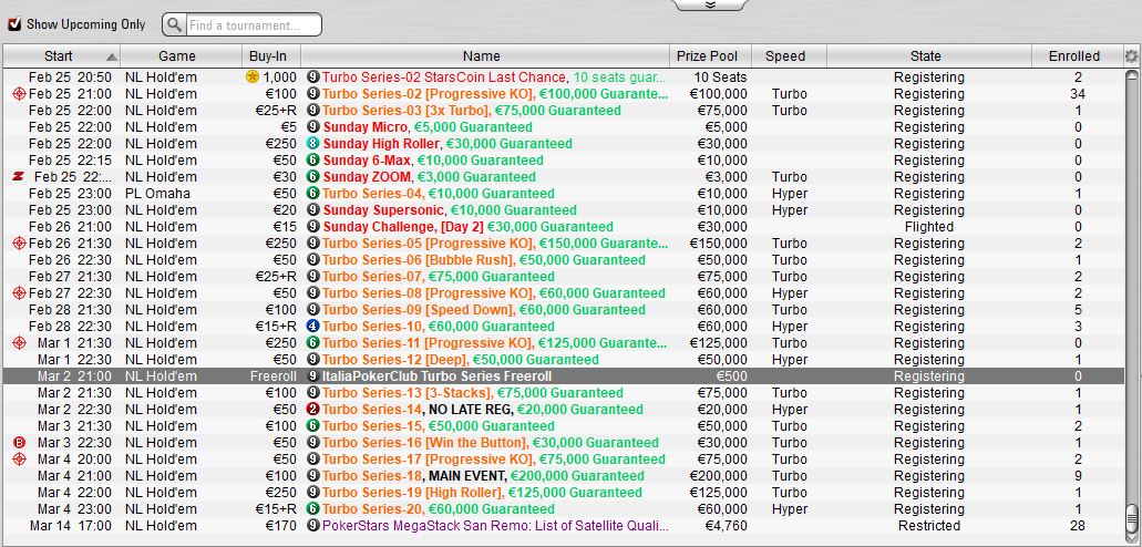 italiapokerclub turbo series freeroll lobby