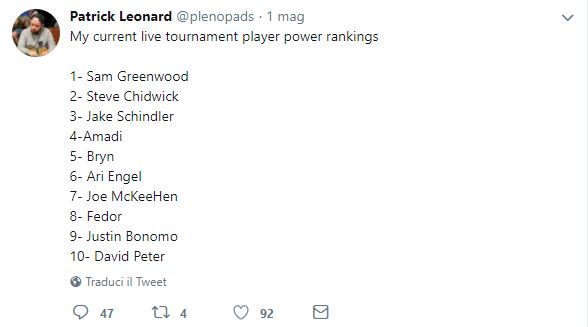 leonard top ten pokeristi live tweet