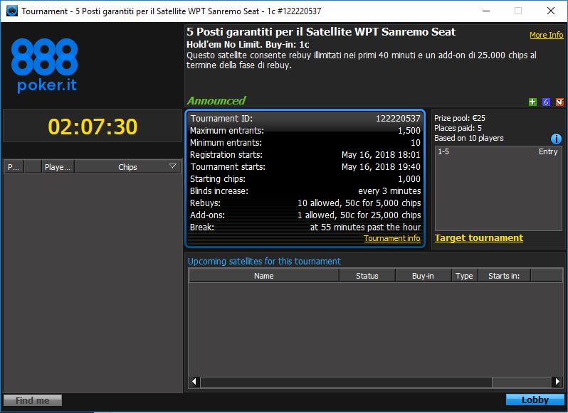 satelliti 888poker wpt deepstack sanremo un cent