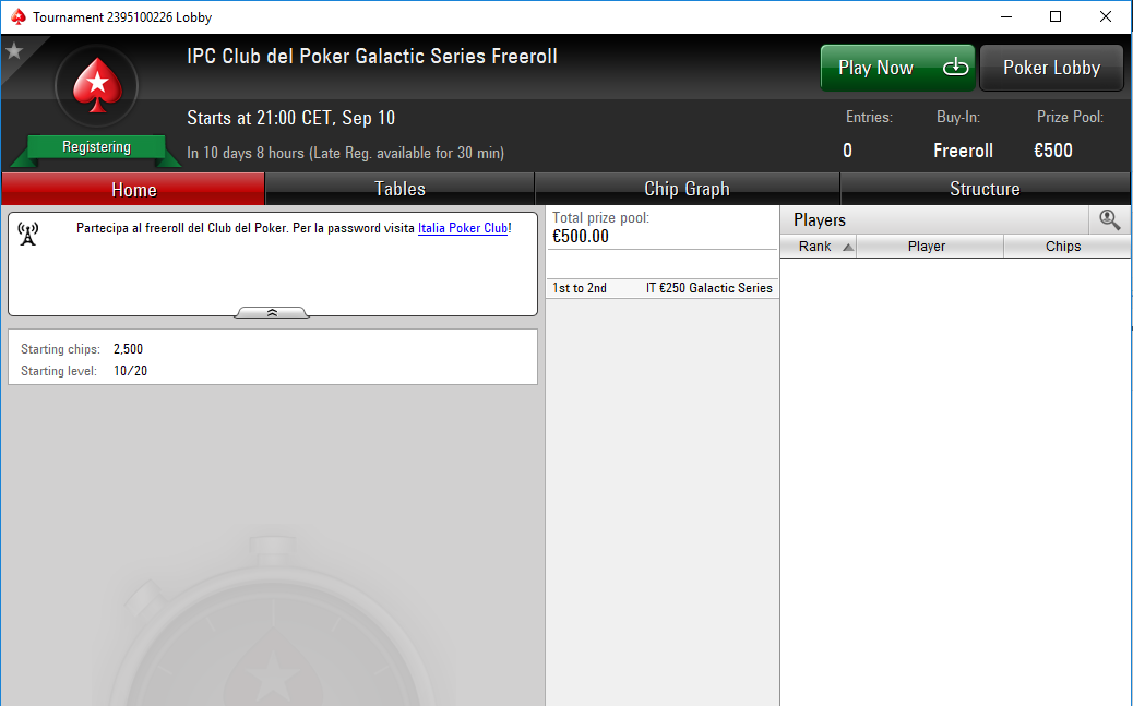 ipc club del poker galactic series freeroll