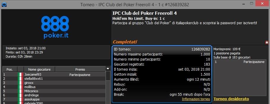 ipc club del poker freeroll 4 lobby