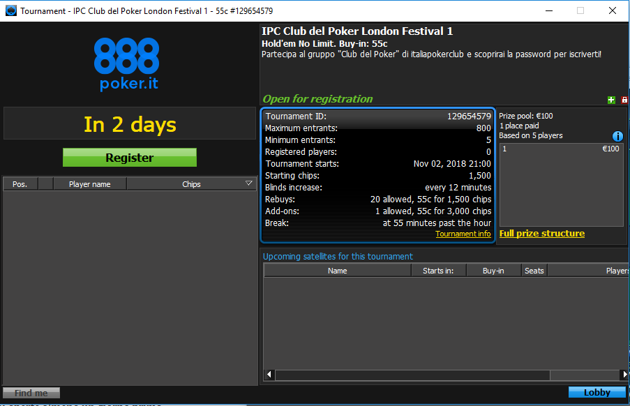 ipc club del poker london festival 1 lobby