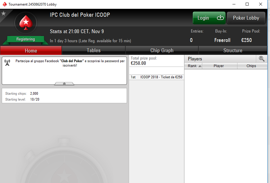 password freeroll ipc club del poker icoop lobby