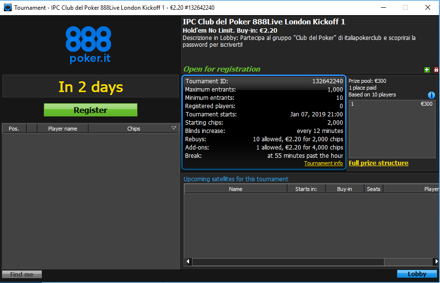 lobby ipc club del poker 888live london kickoff