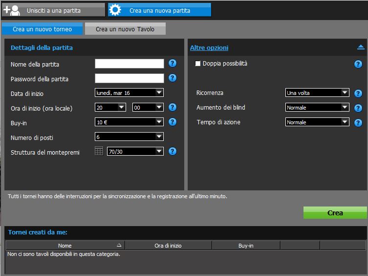 crea tavolo o torneo tra amici 888poker