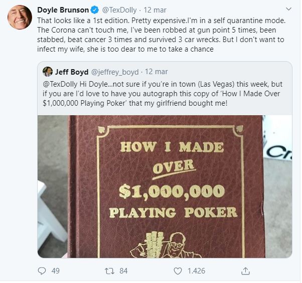 doyle brunson autoquarantena tweet