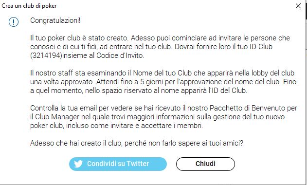 messaggio club creato home games