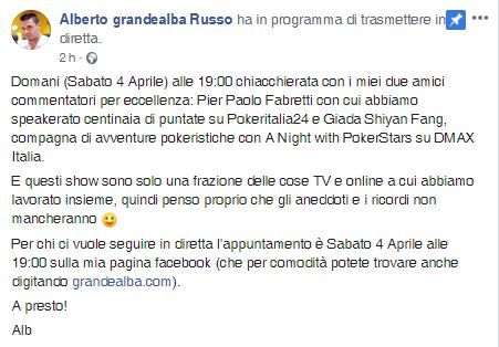 alberto grandealba russo annuncio diretta facebook giada fang pier fabretti